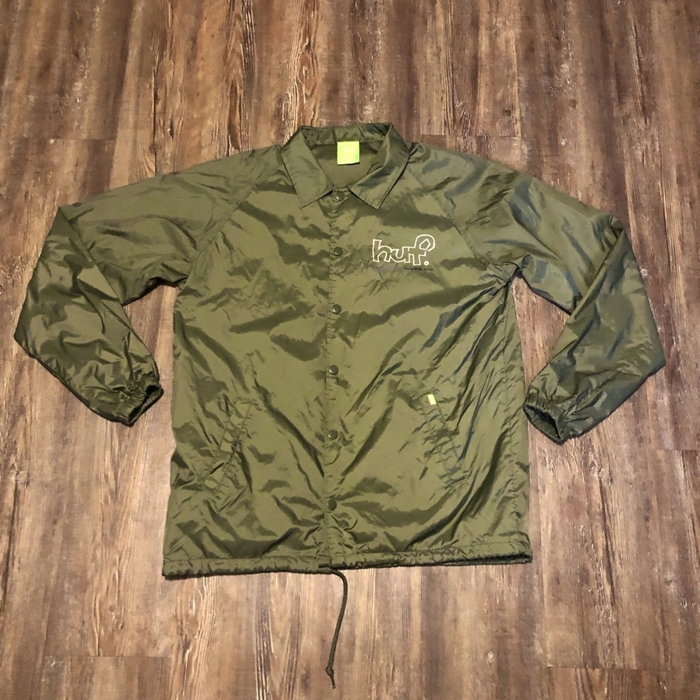 HUF Jacket Men's Medium Worldwide Drop Out Coaches Snap Button in Forrest Green
